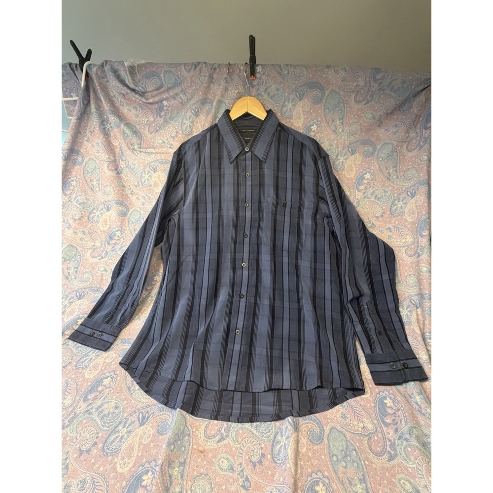 R&R Casuals Men's Button Down Long Sleeve Striped Collar Shirt Size L